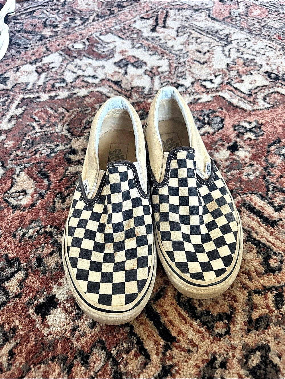 Vans Classic Slip-On Checkerboard Sneakers in Black & White